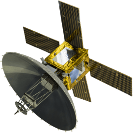 Space satellite with its solar panels extended